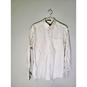 Eddie Bauer Wrinkle-Resistant Relaxed Fit Button-Down Shirt White Checkered‎